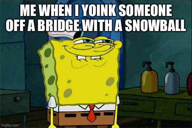 Don't You Squidward | ME WHEN I YOINK SOMEONE OFF A BRIDGE WITH A SNOWBALL | image tagged in memes,don't you squidward | made w/ Imgflip meme maker