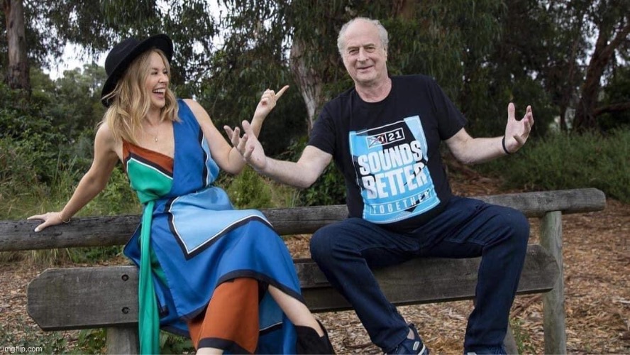 R.I.P. Michael Gudinski, a legend of the Australian music industry | image tagged in kylie michael gudinski | made w/ Imgflip meme maker
