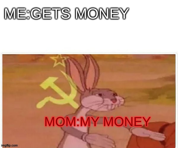 communist bugs bunny | ME:GETS MONEY; MOM:MY MONEY | image tagged in communist bugs bunny | made w/ Imgflip meme maker