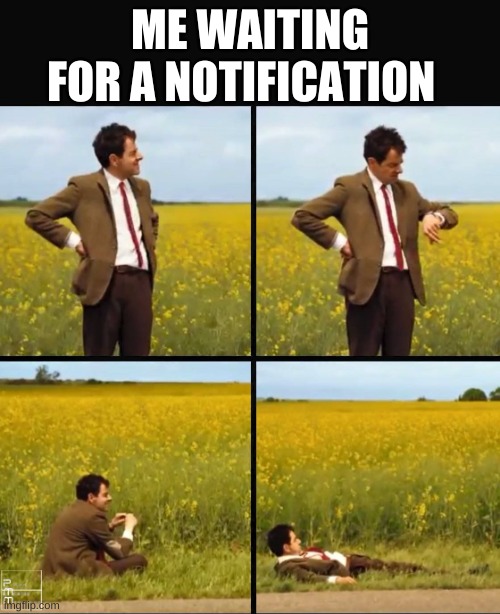 Mr bean waiting | ME WAITING FOR A NOTIFICATION | image tagged in mr bean waiting | made w/ Imgflip meme maker