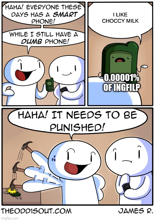 this is true | I LIKE CHOCCY MILK; 0.00001% OF INGFILP | image tagged in theodd1sout dumb phone | made w/ Imgflip meme maker