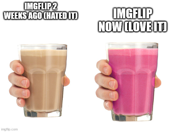 IMGFLIP NOW (LOVE IT); IMGFLIP 2 WEEKS AGO (HATED IT) | made w/ Imgflip meme maker