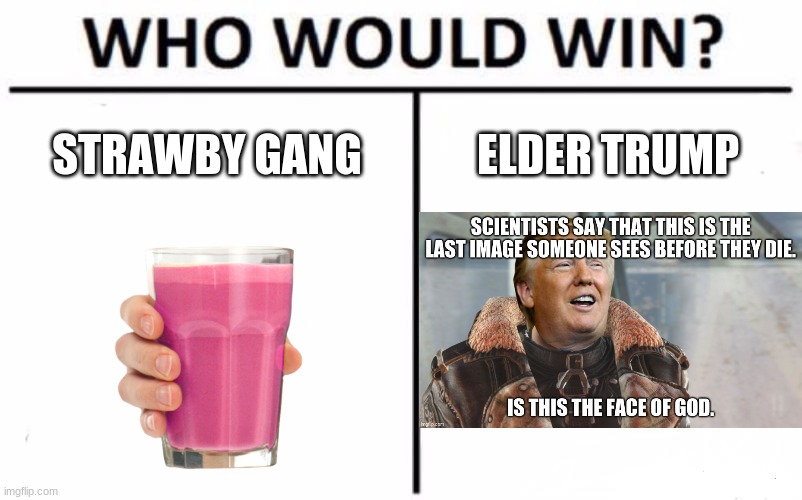 Strawby Gang vs. Elder Trump | STRAWBY GANG; ELDER TRUMP | image tagged in memes,who would win | made w/ Imgflip meme maker
