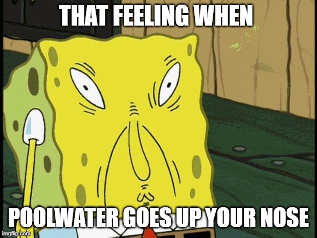 it burns |  THAT FEELING WHEN; POOLWATER GOES UP YOUR NOSE | image tagged in spongebob funny face,burn,mildlyfunny,memes,relatable,spongebob | made w/ Imgflip meme maker