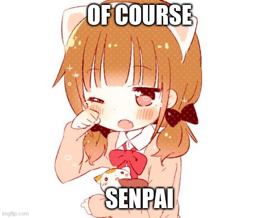 Senpai notice me | OF COURSE SENPAI | image tagged in senpai notice me | made w/ Imgflip meme maker