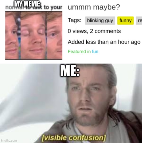 help imgflip | MY MEME:; ME: | image tagged in funny,visible confusion,blinking guy,memes | made w/ Imgflip meme maker