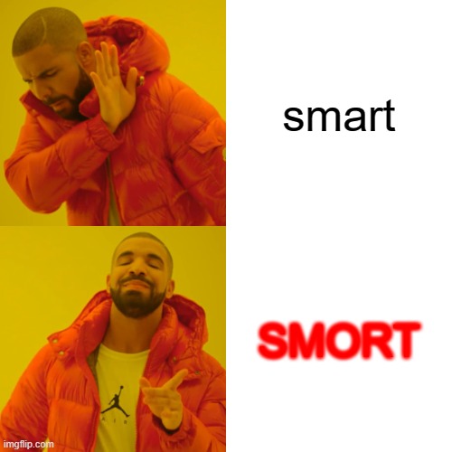 smort | smart; SMORT | image tagged in memes,drake hotline bling | made w/ Imgflip meme maker