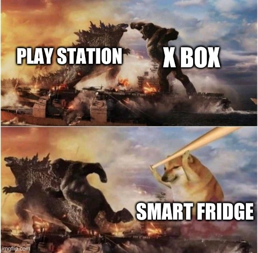 Kong Godzilla Doge | X BOX; PLAY STATION; SMART FRIDGE | image tagged in kong godzilla doge | made w/ Imgflip meme maker