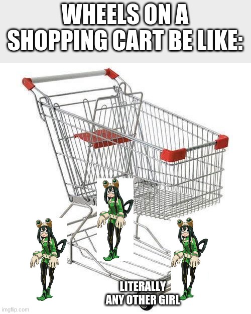 am i harsh on this? | WHEELS ON A SHOPPING CART BE LIKE:; LITERALLY ANY OTHER GIRL | image tagged in shopping cart,my hero academia,kermit the frog | made w/ Imgflip meme maker