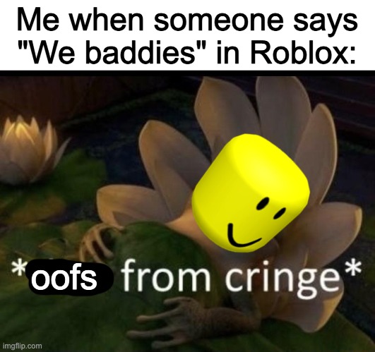 Copy pasters make me cringe | Me when someone says "We baddies" in Roblox:; oofs | image tagged in dies from cringe,roblox,stupid,people | made w/ Imgflip meme maker