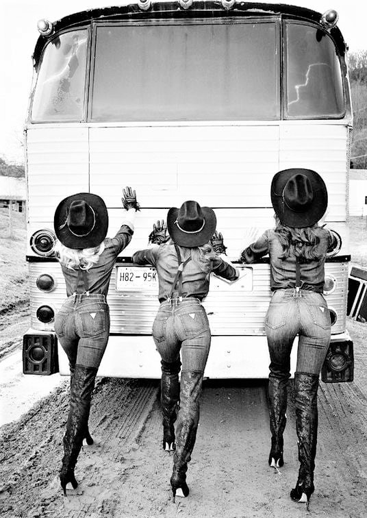 Sexy cowgirls pushing bus Blank Meme Template