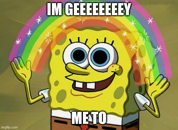 Imagination Spongebob Meme | IM GEEEEEEEEY; ME TO | image tagged in memes,imagination spongebob | made w/ Imgflip meme maker
