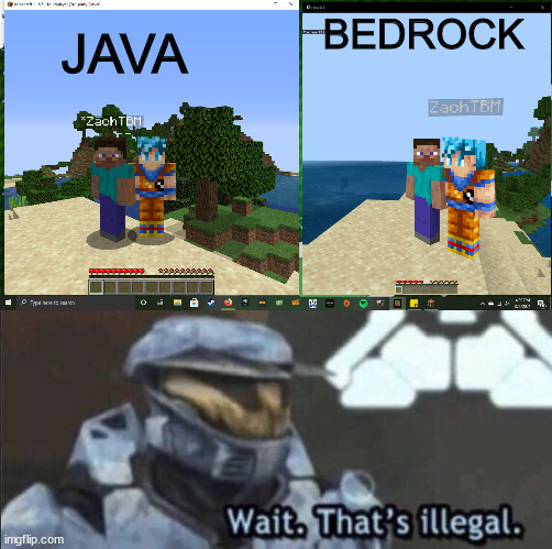 GeyserMC | BEDROCK; JAVA | image tagged in wait that s illegal | made w/ Imgflip meme maker