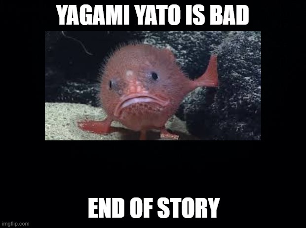 FUUUUUUUUUUUUUUUUUUUUUUUUUUUCK YAGAMIIIIIIIIIIIIIIIIIIIIIIII!!!!!!!!! | YAGAMI YATO IS BAD; END OF STORY | image tagged in black background | made w/ Imgflip meme maker