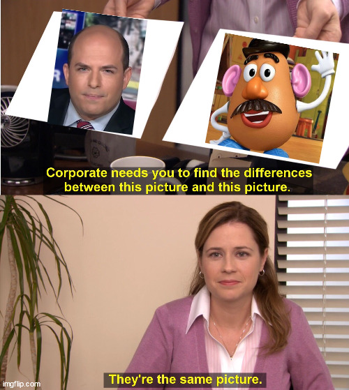 Now, look closely. There are subtle differences | image tagged in there the same image,brian stelter,mr potato head,the office | made w/ Imgflip meme maker