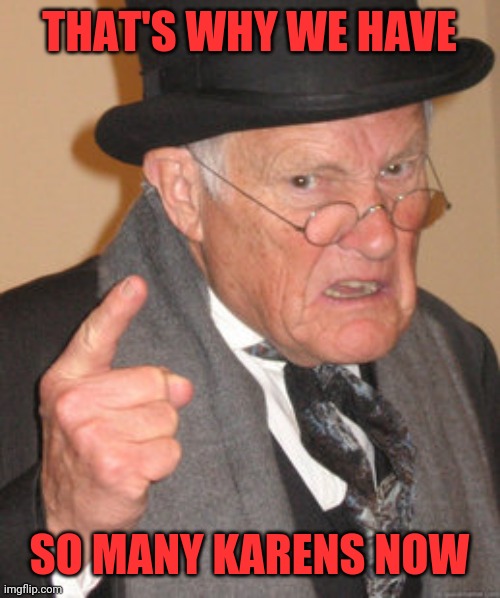 Back In My Day Meme | THAT'S WHY WE HAVE SO MANY KARENS NOW | image tagged in memes,back in my day | made w/ Imgflip meme maker