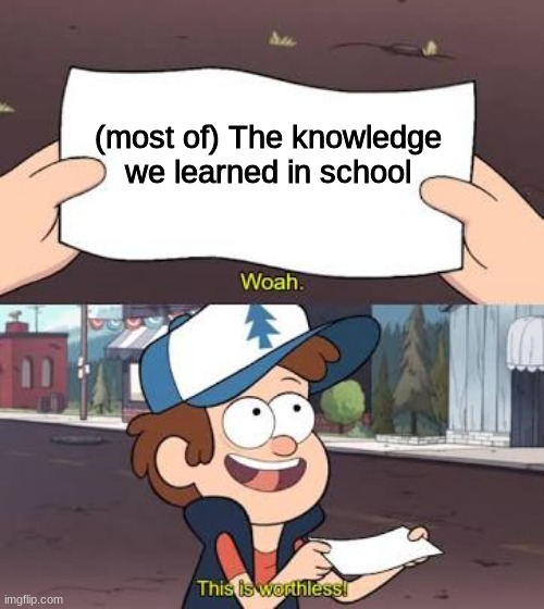 Wow This Is Useless | (most of) The knowledge we learned in school | image tagged in wow this is useless | made w/ Imgflip meme maker