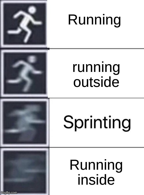 Walking, Running, Sprinting | Running; running outside; Running inside | image tagged in walking running sprinting | made w/ Imgflip meme maker