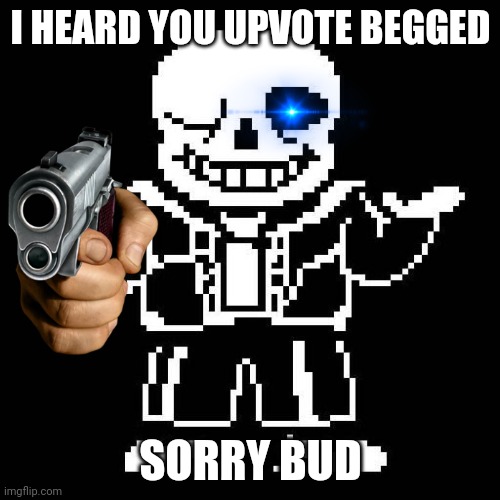 No upvote begging | I HEARD YOU UPVOTE BEGGED; SORRY BUD | image tagged in sans undertale | made w/ Imgflip meme maker