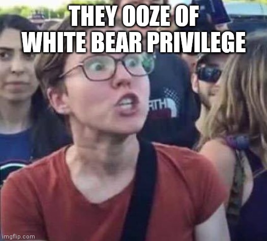 Angry Liberal | THEY OOZE OF WHITE BEAR PRIVILEGE | image tagged in angry liberal | made w/ Imgflip meme maker