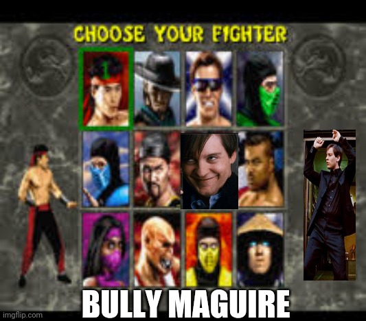 Mortal kombat roster | BULLY MAGUIRE | image tagged in mortal kombat roster,tobey maguire | made w/ Imgflip meme maker