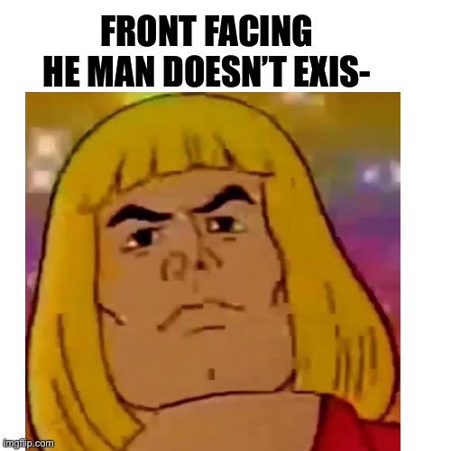 Front facing He man doesn’t exis | FRONT FACING HE MAN DOESN’T EXIS- | image tagged in memes | made w/ Imgflip meme maker