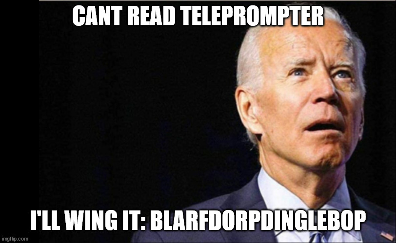Blarfdorpdinglebop | CANT READ TELEPROMPTER; I'LL WING IT: BLARFDORPDINGLEBOP | image tagged in joe biden | made w/ Imgflip meme maker