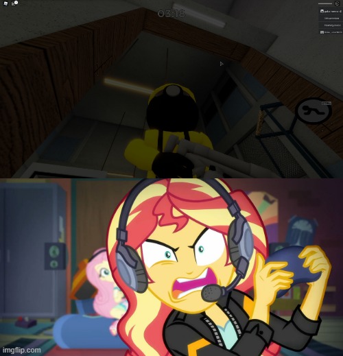 Gamer Sunset frustrated at Piggy | image tagged in piggy,mlp | made w/ Imgflip meme maker