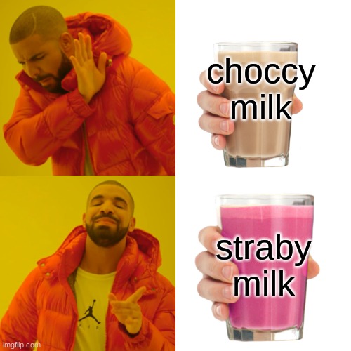 new trend i gesss | choccy milk; straby milk | image tagged in memes,drake hotline bling,funny,funny memes | made w/ Imgflip meme maker