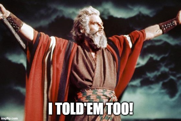 punny moses | I TOLD'EM TOO! | image tagged in punny moses | made w/ Imgflip meme maker