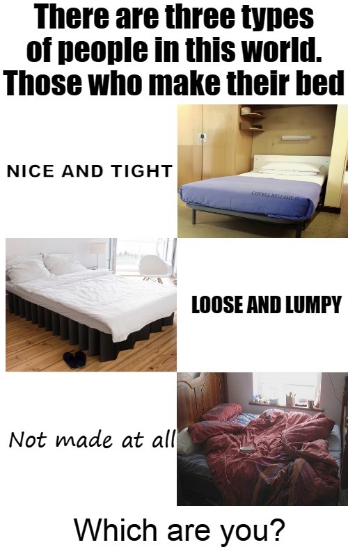 3 Types Of People Nice and Tight Loose Lumpy And Not Made3 Blank Meme Template
