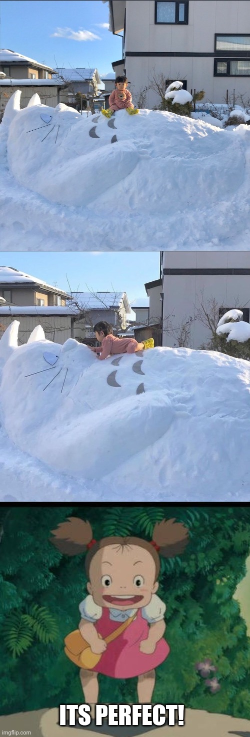 TOTORO SNOW SCULPTURE | ITS PERFECT! | image tagged in totoro,anime,snow,snowman | made w/ Imgflip meme maker