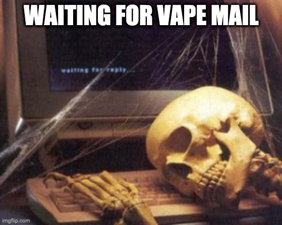 skeleton computer | WAITING FOR VAPE MAIL | image tagged in skeleton computer | made w/ Imgflip meme maker