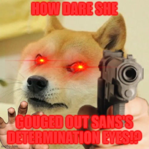 Angry doge | HOW DARE SHE GOUGED OUT SANS'S DETERMINATION EYES!? | image tagged in angry doge | made w/ Imgflip meme maker