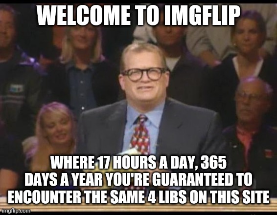 Whose Line is it Anyway | WELCOME TO IMGFLIP; WHERE 17 HOURS A DAY, 365 DAYS A YEAR YOU'RE GUARANTEED TO ENCOUNTER THE SAME 4 LIBS ON THIS SITE | image tagged in whose line is it anyway | made w/ Imgflip meme maker