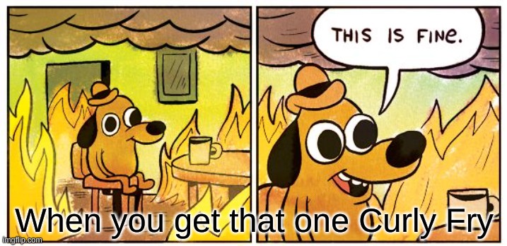 This Is Fine Meme | When you get that one Curly Fry | image tagged in memes,this is fine | made w/ Imgflip meme maker
