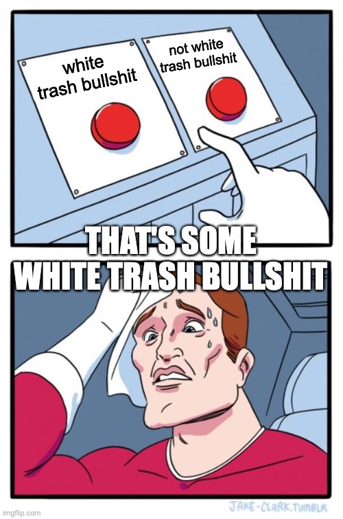 Two Buttons Meme | white trash bullshit not white trash bullshit THAT'S SOME WHITE TRASH BULLSHIT | image tagged in memes,two buttons | made w/ Imgflip meme maker