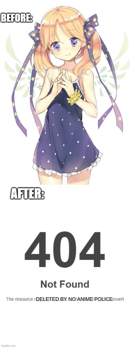 Fanart of ANIME SEARCHES is the main reason of error!! | BEFORE:; AFTER:; DELETED BY NO ANIME POLICE | image tagged in no anime allowed | made w/ Imgflip meme maker