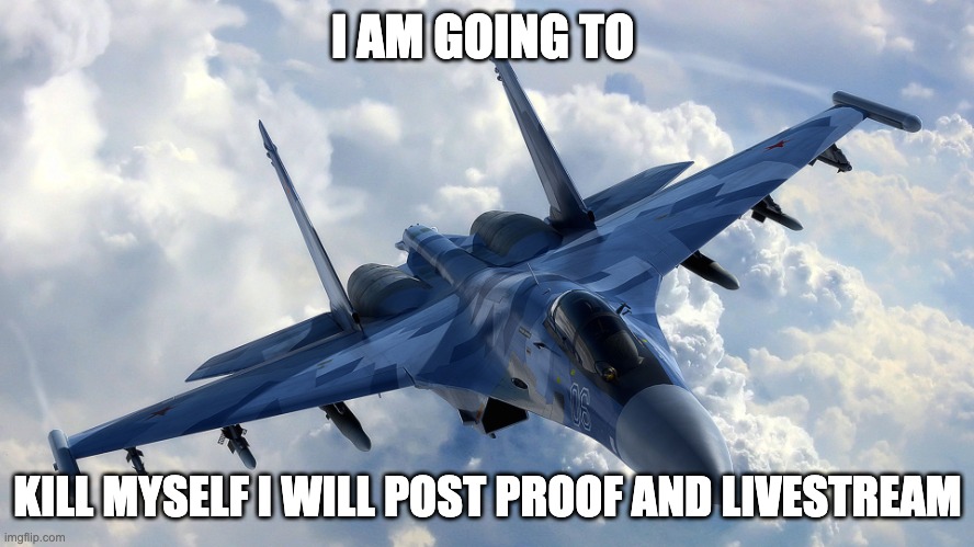 Fighter Jet | I AM GOING TO; KILL MYSELF I WILL POST PROOF AND LIVESTREAM | image tagged in fighter jet | made w/ Imgflip meme maker
