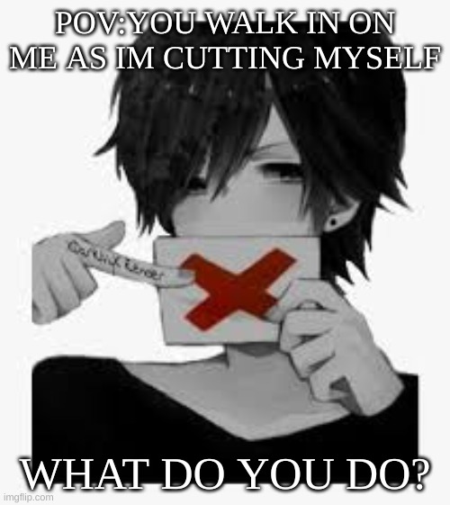 POV:YOU WALK IN ON ME AS IM CUTTING MYSELF; WHAT DO YOU DO? | image tagged in pov | made w/ Imgflip meme maker