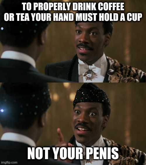 How decisions are made | TO PROPERLY DRINK COFFEE OR TEA YOUR HAND MUST HOLD A CUP NOT YOUR PENIS | image tagged in how decisions are made | made w/ Imgflip meme maker