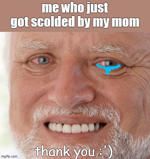 Hide the Pain Harold | me who just got scolded by my mom thank you :') | image tagged in hide the pain harold | made w/ Imgflip meme maker