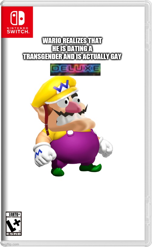Wario realizes he married a transgender and is actually gay deluxe | WARIO REALIZES THAT HE IS DATING A TRANSGENDER AND IS ACTUALLY GAY; LGBTQ+; L+ | image tagged in nintendo switch | made w/ Imgflip meme maker