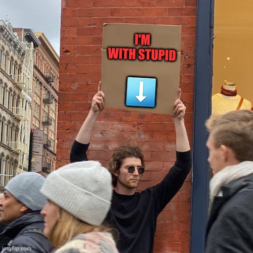 I'M WITH STUPID; ⬇️ | image tagged in memes,guy holding cardboard sign | made w/ Imgflip meme maker