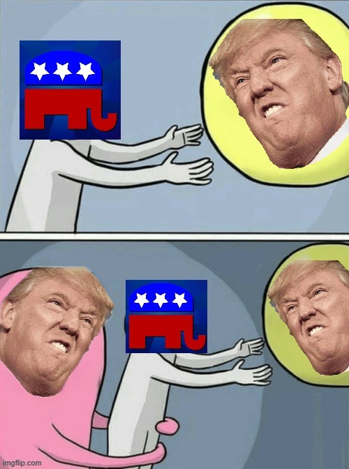 [posted to new stream Memes_Without_Words] | image tagged in trump,trump to gop,gop,running away balloon,republican party,uh oh | made w/ Imgflip meme maker