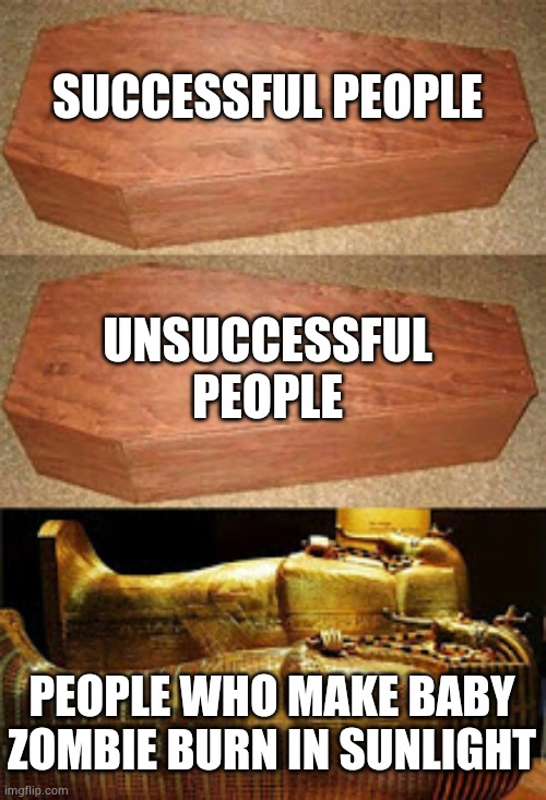 Thank you | SUCCESSFUL PEOPLE; UNSUCCESSFUL PEOPLE; PEOPLE WHO MAKE BABY ZOMBIE BURN IN SUNLIGHT | image tagged in golden coffin meme | made w/ Imgflip meme maker