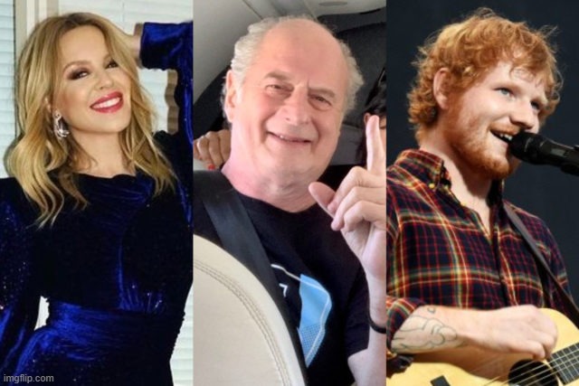 Kylie & Ed Sheeran lead tributes to the late Michael Gudinski. | image tagged in kylie ed sheeran michael gudinski | made w/ Imgflip meme maker
