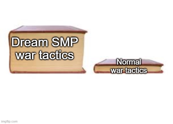 e |  Dream SMP war tactics; Normal war tactics | image tagged in big book and small book | made w/ Imgflip meme maker