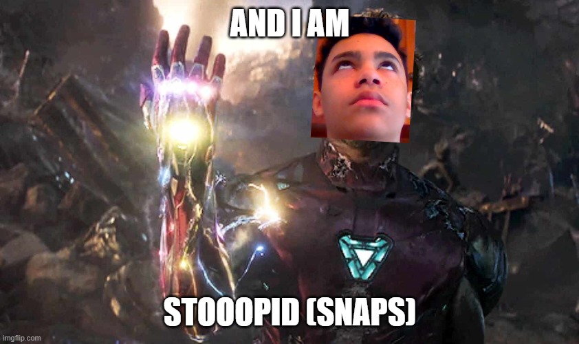 snapper | AND I AM; STOOOPID (SNAPS) | image tagged in tony stark | made w/ Imgflip meme maker