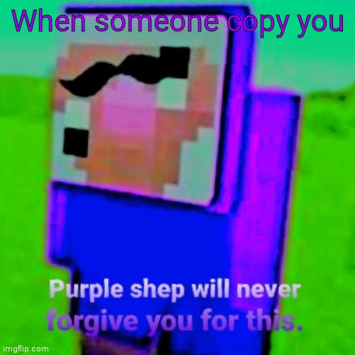 Purplr shep clone? | When someone copy you | image tagged in purple shep will never forgive you for this | made w/ Imgflip meme maker